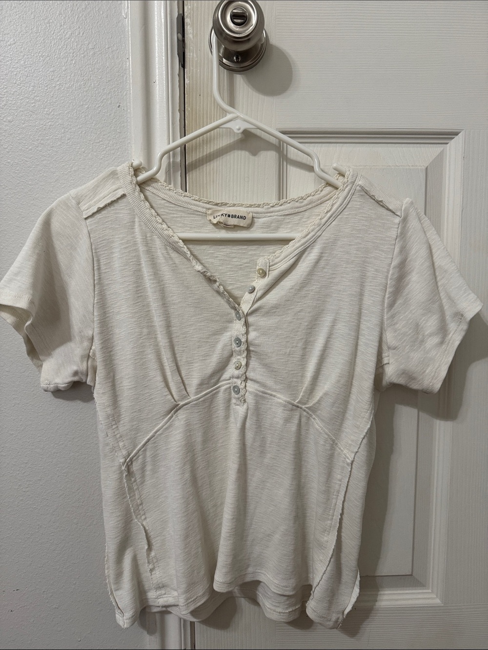 Lucky Brand Cream Short-Sleeve Henley Tee